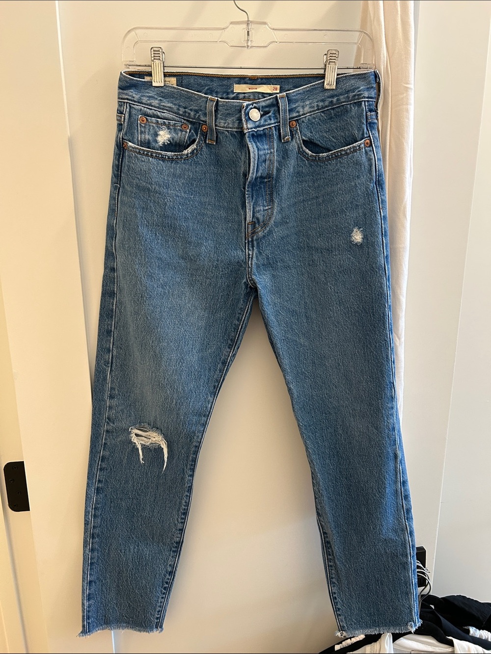 Levi's Medium Blue Straight-Leg Distressed Jeans Wedgie
